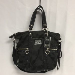 Coach Poppy Black Satchel Bag with Silver Accents